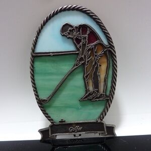 Forma Vitrum Stained Glass GOLFER Suncatcher VINTAGE